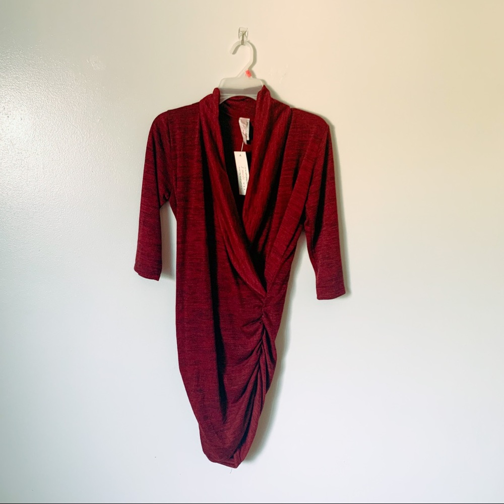 Burgundy Ruched Surplice Tunic